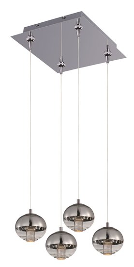 Foto para 3W Zing 4-Light RapidJack Pendant and Canopy PC Mirror Chrome LED 12" (OA HT 134")