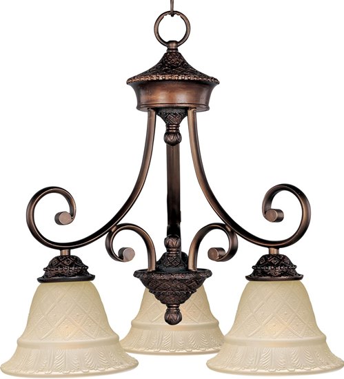 Foto para 100W Brighton 3-Light Chandelier OI Embossed Vanilla Glass MB Incandescent 36" Chain