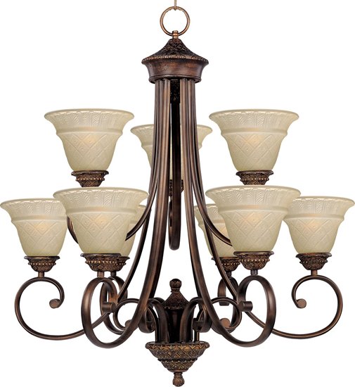 Foto para 100W Brighton 9-Light Chandelier OI Embossed Vanilla Glass MB Incandescent 72" Chain