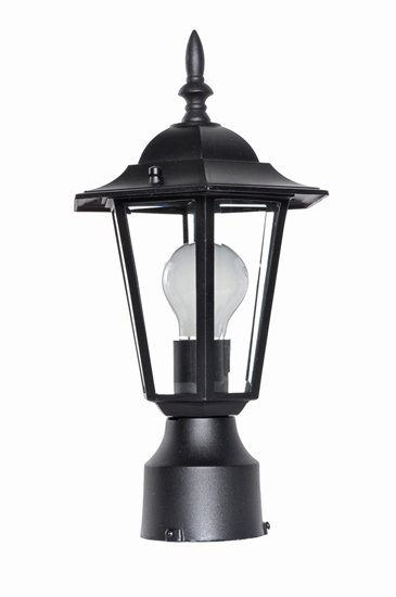 Foto para 100W Builder Cast 1-Light Outdoor Pole/Post Lantern BK Clear Glass MB Incandescent 8"x13.5" 6-Min