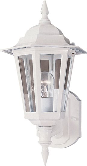 Foto para 100W Builder Cast 1-Light Outdoor Wall Mount WT Clear Glass MB Incandescent 8"x16.5" 6-Min