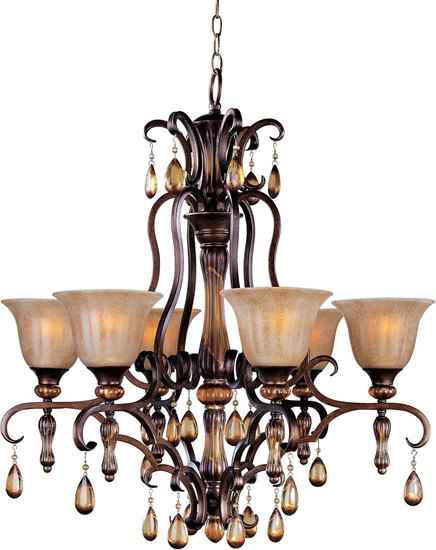 Foto para 100W Dresden 6-Light Chandelier FL Ember Glass MB Incandescent 36" Chain