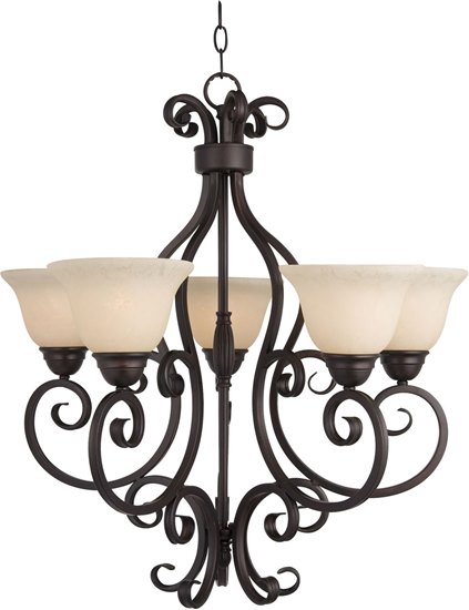 Foto para 100W Manor 5-Light Chandelier OI Frosted Ivory Glass MB Incandescent 25.5"x28" 36" Chain