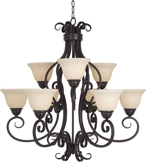 Foto para 100W Manor 9-Light Chandelier OI Frosted Ivory Glass MB Incandescent 72" Chain