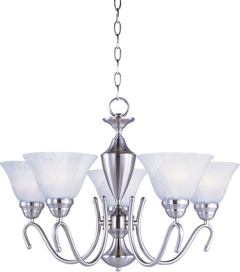 Foto para 100W Newport 5-Light Chandelier SN Marble Glass MB Incandescent 25"x17" 36" Chain