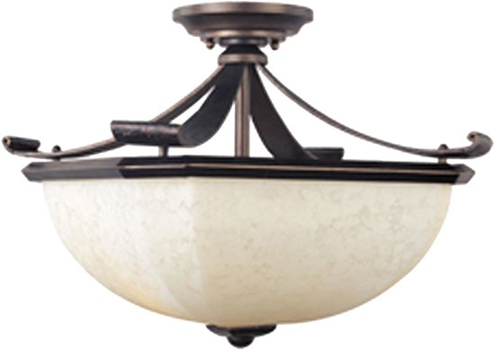 Foto para 100W Oak Harbor 2-Light Semi-Flush Mount RB Frost Lichen Glass MB Incandescent 