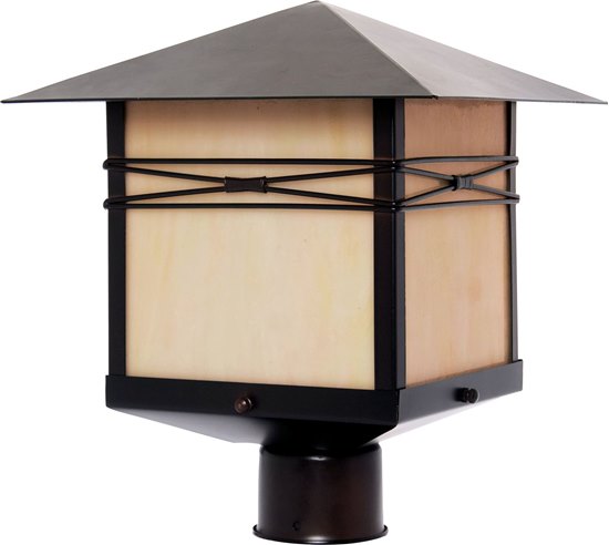 Foto para 100W Taliesin 1-Light Outdoor Pole/Post Lantern BU Iridescent Glass MB Incandescent 