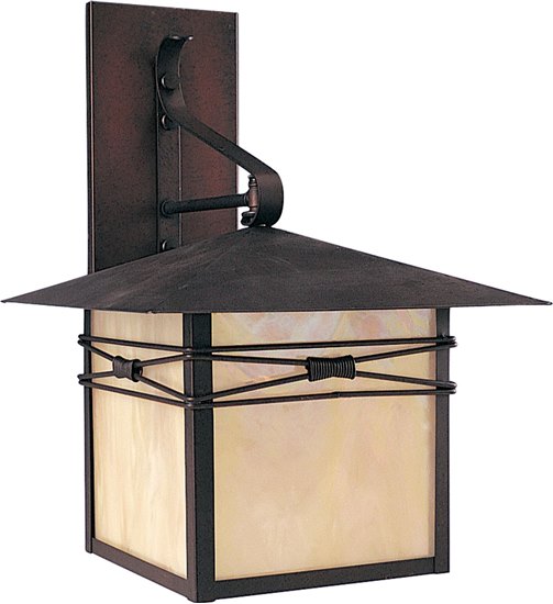 Foto para 100W Taliesin 1-Light Outdoor Wall Lantern BU Iridescent Glass MB Incandescent 11"x16.5" 