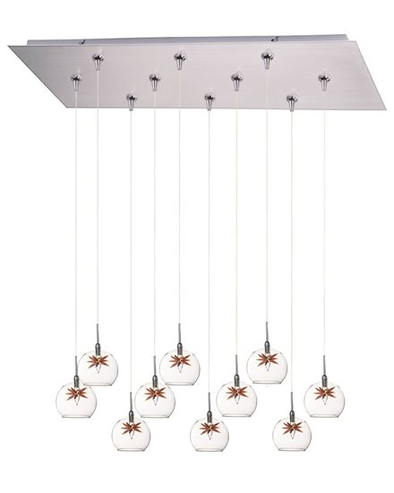 Foto para 20W Starburst 10-Light RapidJack Pendant and Canopy SN Clear/Amber Glass 12V G4 Xenon (OA HT 6.5"-126.5") (CAN 31.5"x12.5"x2.5")