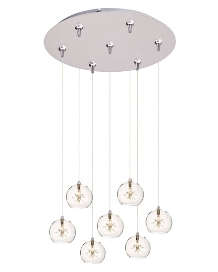 Foto para 20W Starburst 7-Light RapidJack Pendant and Canopy SN Clear Glass 12V G4 Xenon (OA HT 6.5"-126.5") (CAN 17"x2.5")