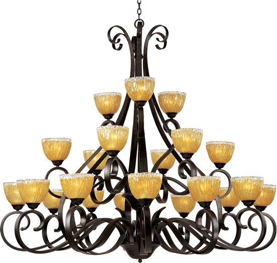 Foto para 60W Barcelona 21-Light Chandelier OI Amber Ice Glass MB Incandescent 72" Chain