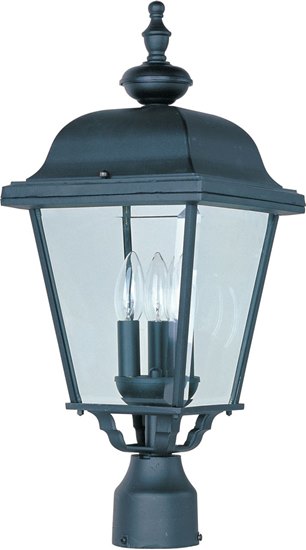 Foto para 60W Builder Cast 3-Light Outdoor Pole/Post Lantern BK Clear Glass CA Incandescent 9"x24" 4-Min