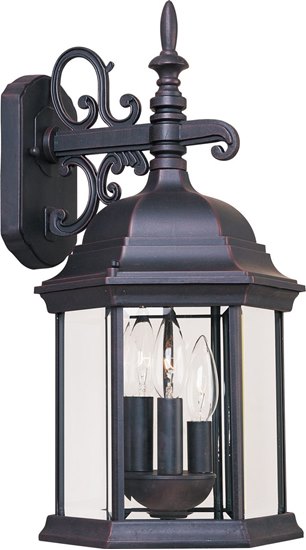 Foto para 60W Builder Cast 3-Light Outdoor Wall Mount EB Clear Glass CA Incandescent 9.5"x19" 4-Min