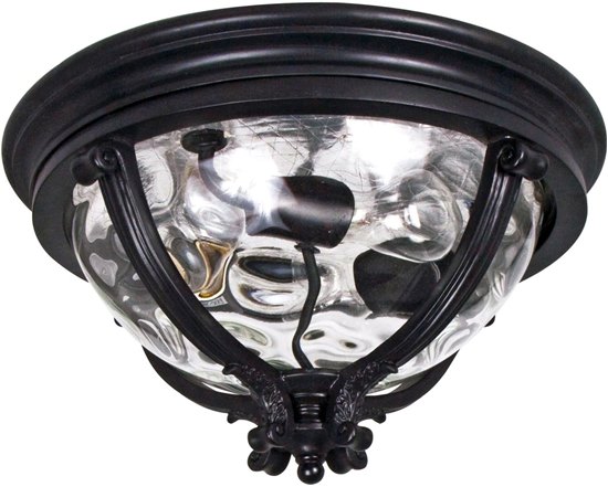 Foto para 60W Camden 3-Light Outdoor Ceiling Mount BK Water Glass Glass MB Incandescent 