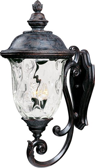 Foto para 60W Carriage House VX 3-Light Outdoor Wall Lantern OB Water Glass Glass CA Incandescent 14"x31" 