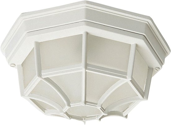 Foto para 60W Crown Hill 2-Light Outdoor Ceiling Mount WT Frosted Glass MB Incandescent 6-Min