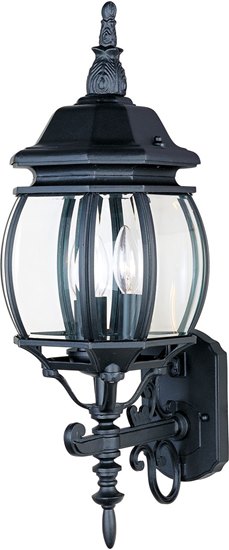 Foto para 60W Crown Hill 3-Light Outdoor Wall Lantern BK Clear Glass CA Incandescent 8"x23.5" 4-Min