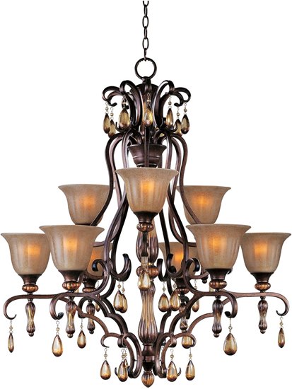 Foto para 60W Dresden 9-Light Chandelier FL Ember Glass MB Incandescent 72" Chain