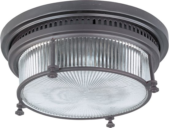 Foto para 60W Hi-Bay 2-Light Flush Mount BZ Clear Halophane Glass MB Incandescent 