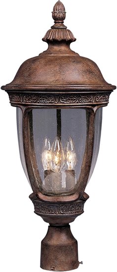 Foto para 60W Knob Hill Cast 3-Light Outdoor Pole/Post Lantern SE Seedy Glass CA Incandescent 10"x22.5" 