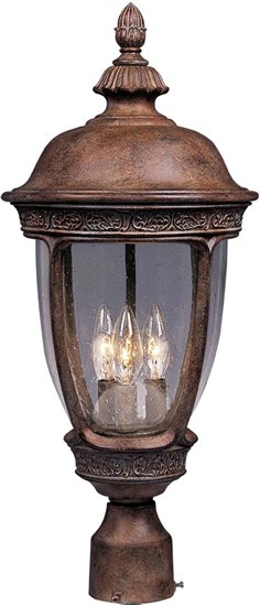 Foto para 60W Knob Hill Cast 3-Light Outdoor Pole/Post Lantern SE Seedy Glass CA Incandescent 13"x28" 