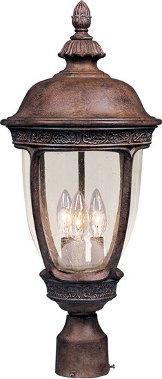 Foto para 60W Knob Hill VX 3-Light Outdoor Pole/Post Lantern SE Seedy Glass CA Incandescent 13"x28" 