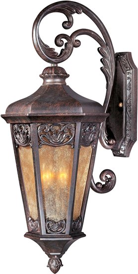 Foto para 60W Lexington VX 3-Light Outdoor Wall Lantern CU Night Shade Glass CA Incandescent 11.5"x28" 