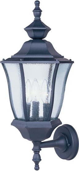 Foto para 60W Madrona Cast 3-Light Outdoor Wall Lantern BK Seedy Glass CA Incandescent 4-Min