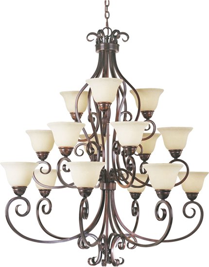 Foto para 60W Manor 15-Light Chandelier OI Frosted Ivory Glass MB Incandescent 72" Chain