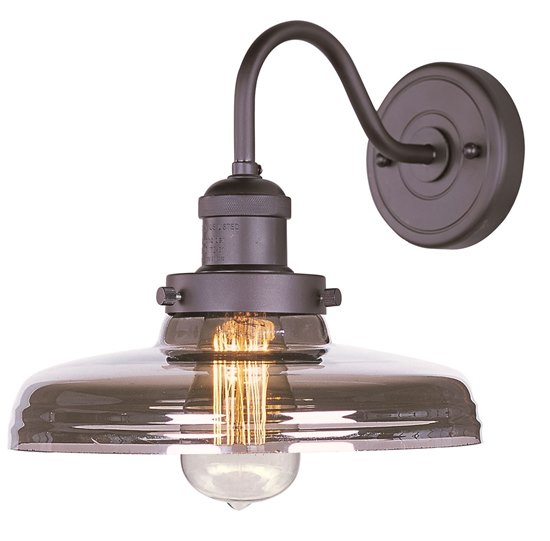 Foto para 60W Mini Hi-Bay 1-Light Wall Sconce W/Bulb BZ Mirror Smoke Glass MB Incandescent 10"x9" 