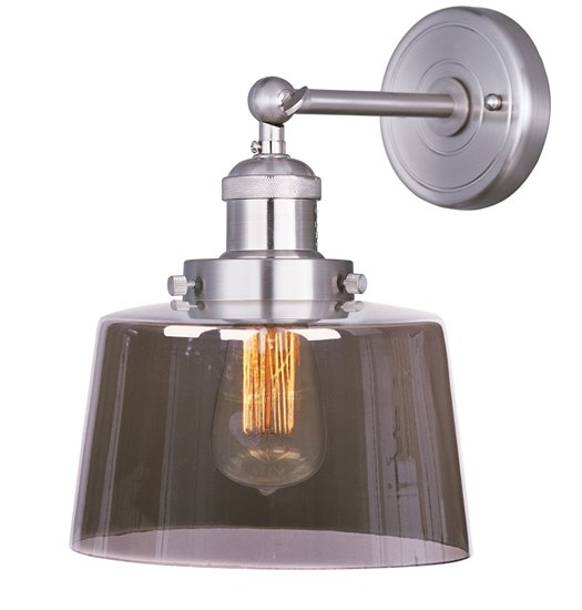 Foto para 60W Mini Hi-Bay 1-Light Wall Sconce W/Bulb SN Mirror Smoke Glass MB Incandescent 8.75"x11.5" 