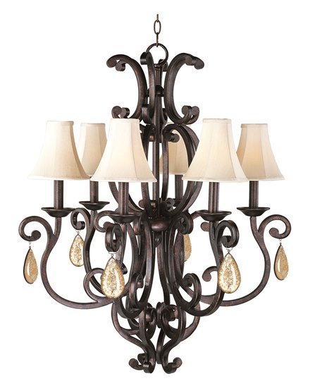 Foto para 60W Richmond 6-Light Chandelier with Crystals & Shades CU Fabric CA Incandescent 30.5"x36" 36" Chain