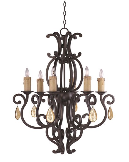 Foto para 60W Richmond 6-Light Chandelier with Crystals CU CA Incandescent 30.5"x36" 36" Chain