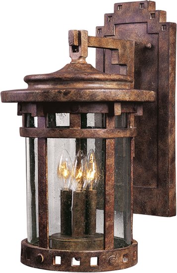 Foto para 60W Santa Barbara Cast 3-Light Outdoor Wall Lantern SE Seedy Glass CA Incandescent 9"x16" 