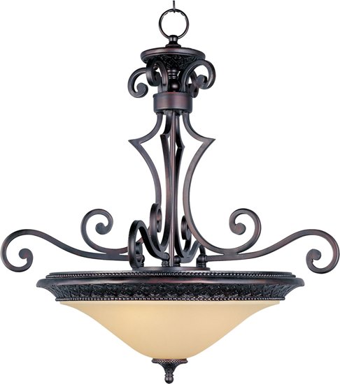 Foto para 60W Symphony 3-Light Invert Bowl Pendant OI Soft Vanilla Glass MB Incandescent 36" Chain