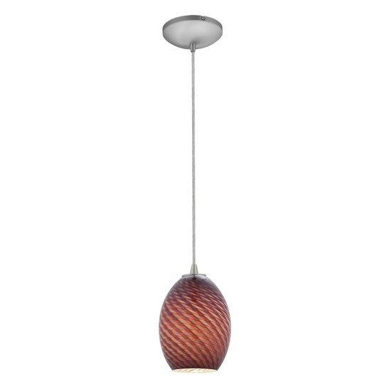 Foto para 100w Brandy FireBird Glass Pendant E-26 A-19 Incandescent Dry Location Brushed Steel Plum Firebird Glass 9"Ø6" (CAN 1.25"Ø5.25")