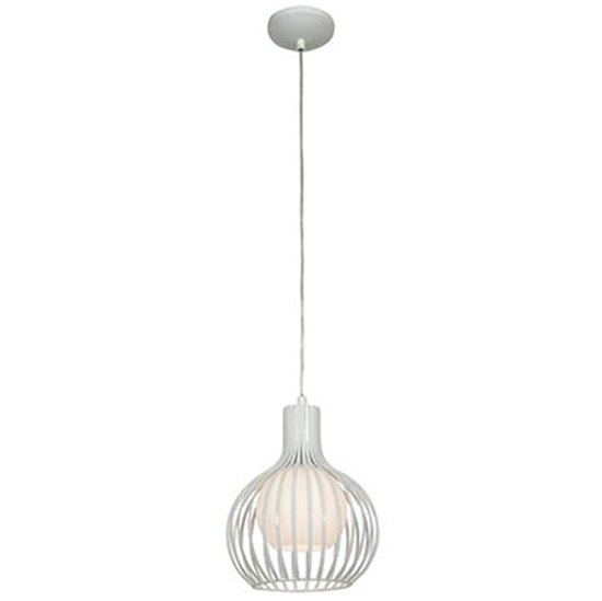 Foto para 60w Chuki E-26 A-19 Incandescent Damp Location White Metal ribbed Pendant (CAN 1.25"Ø5.25")