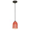 Foto para 100w Bordeaux Glass Pendant E-26 A-19 Incandescent Dry Location Oil Rubbed Bronze Wicker Red Glass 7.5"Ø5.25" (CAN 1.25"Ø5.25")