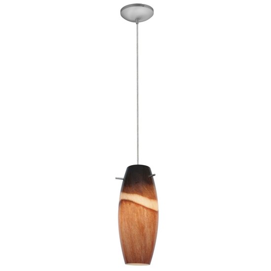 Foto para 100w Cabernet Glass Pendant E-26 A-19 Incandescent Dry Location Brushed Steel Amber Slate Glass 12"Ø4.9" (CAN 1.25"Ø5.25")