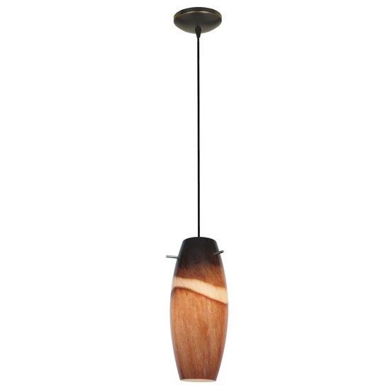 Foto para 100w Cabernet Glass Pendant E-26 A-19 Incandescent Dry Location Oil Rubbed Bronze Amber Slate Glass 12"Ø4.9" (CAN 1.25"Ø5.25")