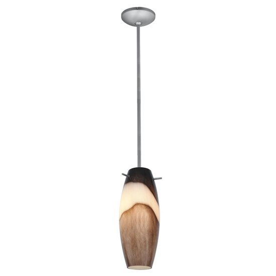 Foto para 100w Cabernet Glass Pendant E-26 A-19 Incandescent Dry Location Brushed Steel Brown Slate Glass 12"Ø4.9" (CAN 1.25"Ø5.25")