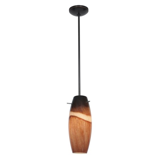 Foto para 100w Cabernet Glass Pendant E-26 A-19 Incandescent Dry Location Oil Rubbed Bronze Amber Slate Glass 12"Ø4.9" (CAN 1.25"Ø5.25")