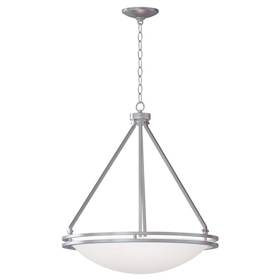 Foto para 58w Aztec G10q 2CT6 Fluorescent Damp Location Brushed Steel White Chain Supported Bowl Pendant 23.5"Ø21" (CAN 1.2"Ø5")