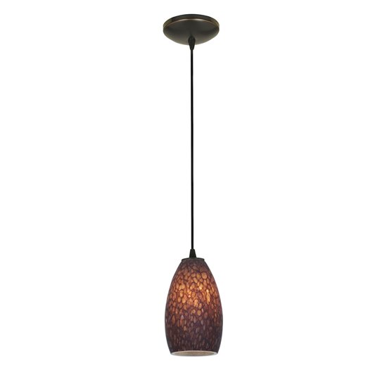 Foto para 100w Champagne Glass Pendant E-26 A-19 Incandescent Dry Location Oil Rubbed Bronze Brown Stone Glass 9"Ø5" (CAN 1.25"Ø5.25")