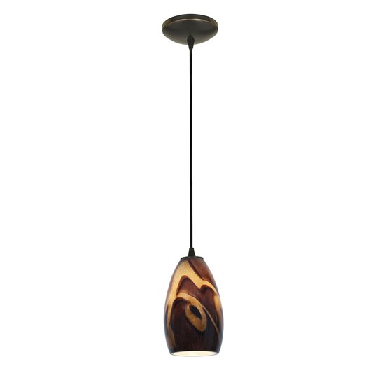 Foto para 100w Champagne Glass Pendant E-26 A-19 Incandescent Dry Location Oil Rubbed Bronze Inca Glass 9"Ø5" (CAN 1.25"Ø5.25")