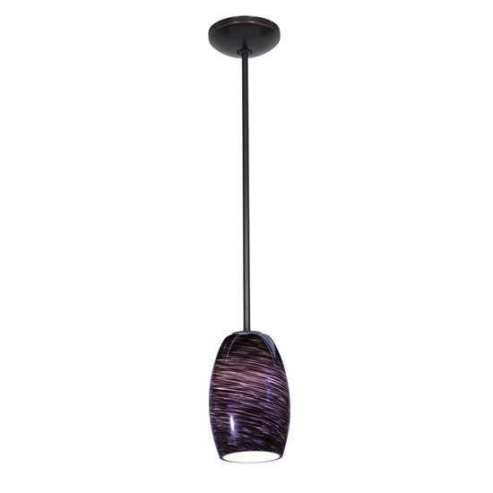 Foto para 100w Chianti Glass Pendant E-26 A-19 Incandescent Dry Location Oil Rubbed Bronze Purple Swirl Glass 7.25"Ø4.75" (CAN 1.25"Ø5.25")