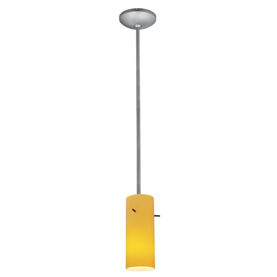 Foto para 100w Cylinder Glass Pendant E-26 A-19 Incandescent Dry Location Brushed Steel Amber Glass 10"Ø4" (CAN 1.25"Ø5.25")