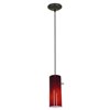 Foto para 100w Cylinder Glass Pendant E-26 A-19 Incandescent Dry Location Oil Rubbed Bronze Red Glass 10"Ø4" (CAN 1.25"Ø5.25")