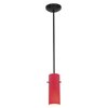 Foto para 100w Cylinder Glass Pendant E-26 A-19 Incandescent Dry Location Oil Rubbed Bronze Red Glass 10"Ø4" (CAN 1.25"Ø5.25")