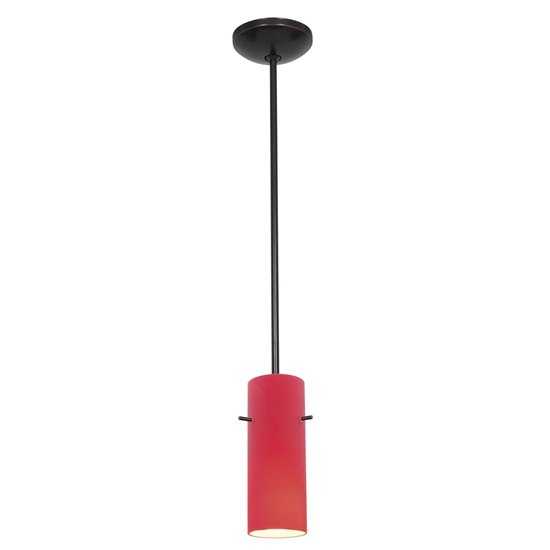 Foto para 100w Cylinder Glass Pendant E-26 A-19 Incandescent Dry Location Oil Rubbed Bronze Red Glass 10"Ø4" (CAN 1.25"Ø5.25")